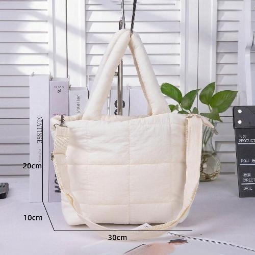 

Women Tote Handbags Quilted Plaid Bag Retro Trendy Checkered Waterproof Shoulder Bag Solid Color Winter Soft Large Capacity Bags