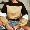 Women's Fashion  O- Neck Contrast Long Sleeve Top  Corded Cool Sweater