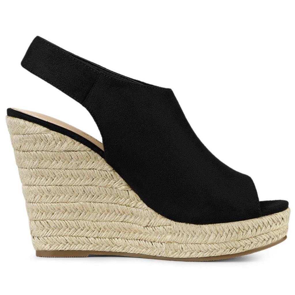 Sandales compensées Allegra K pour femmes avec bride arrière espadrilles à plateforme, Noir, Taille 27.0cm