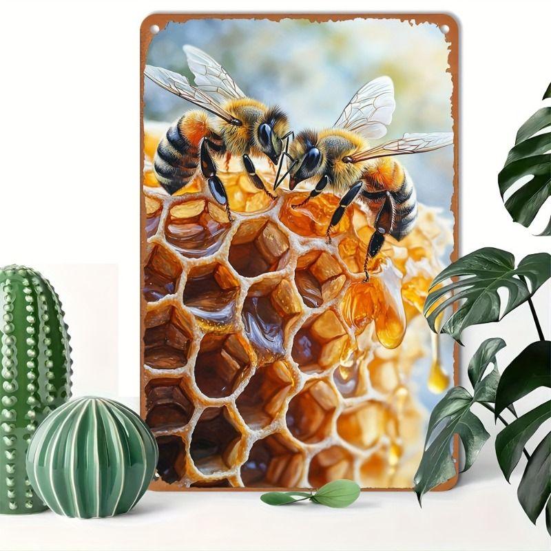 Vintage Bees & Honey Metal Tin Sign for Kitchen Farm Interior Decor