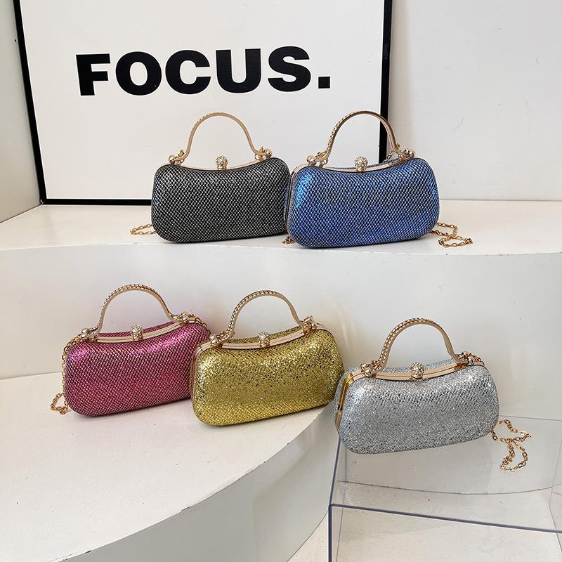 1pc New Fashion Chain Handbag Banquet Shoulder Slung Small Unique Handbag Gold Bag Dinner Bag Storage Bag