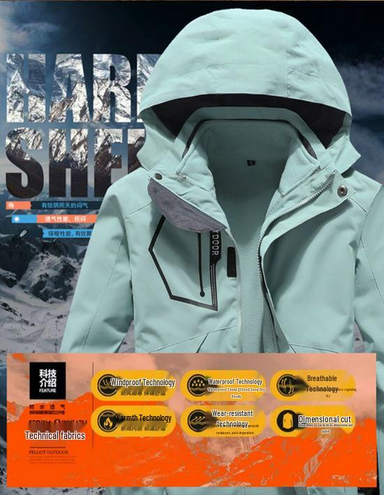 Unisex Cross-Border Hooded Windbreaker Jacket: Three-in-One Velvety Thickening for Autumn/Winter Mountaineering