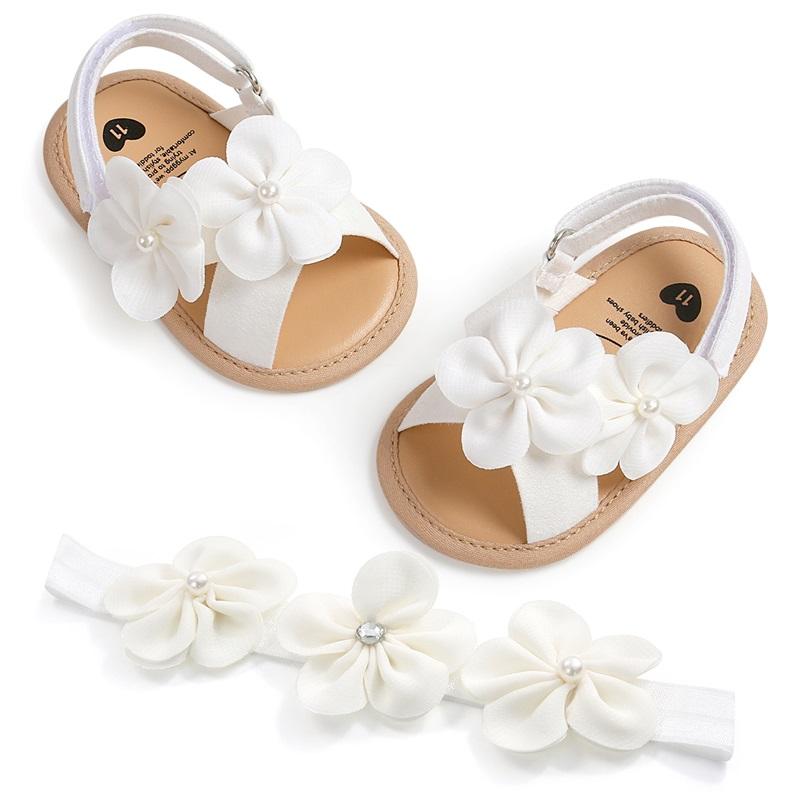 0-18M Kleinkind Baby Mädchen Sommersandalen Niedliche 3D-Blumenverzierungen Rutschfeste Flachsohlen Schuhe Säuglinge Neugeborene Erste Laufschuhe