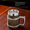 Insulated Nonrust Steel Beer Cup Retro Wood Texture Design Oversized Capacity Resin Reinforced Exteriors For Camping Parties