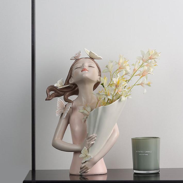 Butterfly Girl Resin Sculpture Character Model Vase Modern Home Decor Living Room Bedroom Countertop Vase Gift Nordic Decor Home