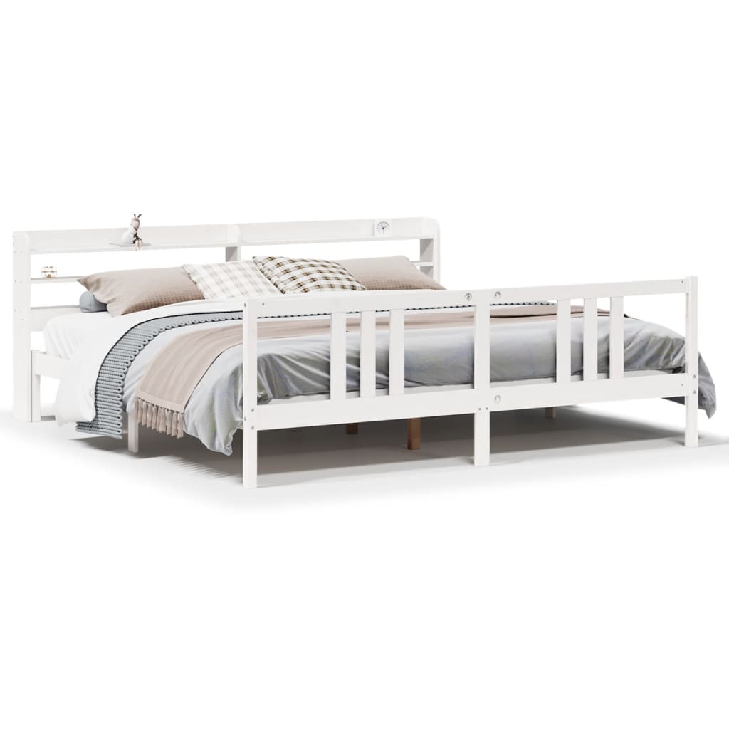 Wooden Bed Frame with Headboard without Mattress White 200x200 cm