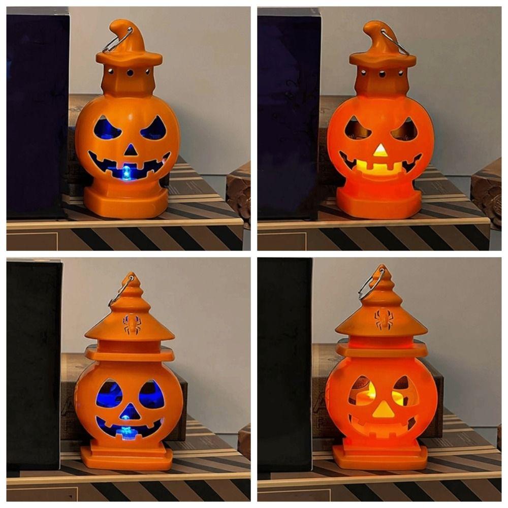 LED Glowing Pumpkin Lantern Double-Sided Button Cell Battery-Powered Halloween Light Portable Plastic Pumpkin Decor Desktop