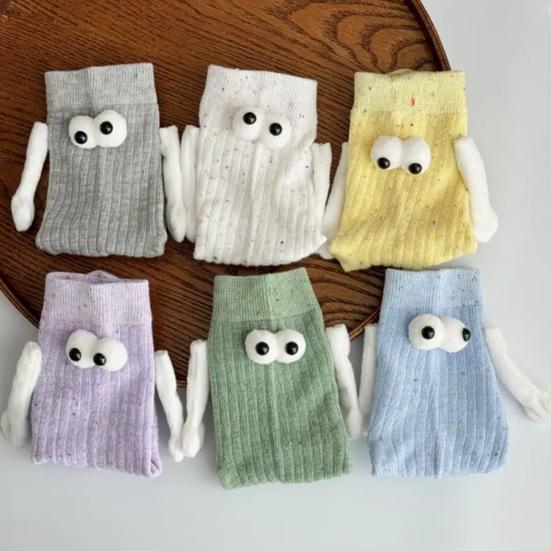 1 Pair Christmas Couple Socks Magnetic Hands Cartoon Deer Snowman Design Long Socks Soft Breathable Xmas Socks