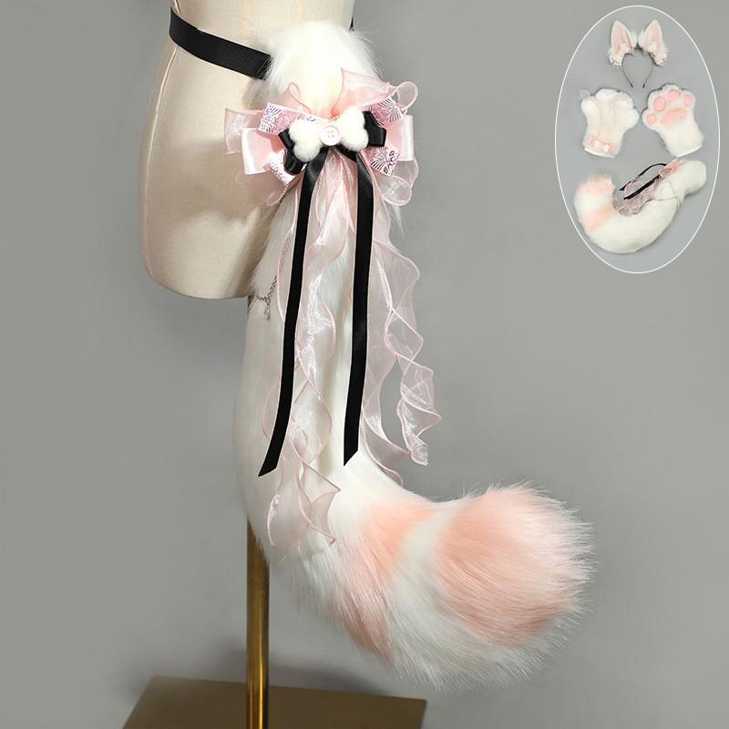 Handmade Fox Ear Headband Cat Paw Gloves Tail Set Kawaii Cosplay Anime Convention Costume Accessories