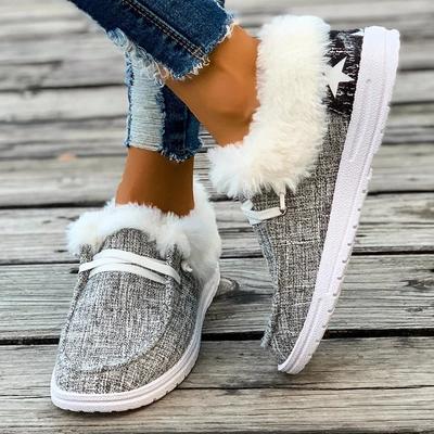 Ladies Shoes 2024 New One Kick Women's Flats Winter Round Toe Plush Fleece for Warmth Flat Casual Comfortable Large Size Shoes