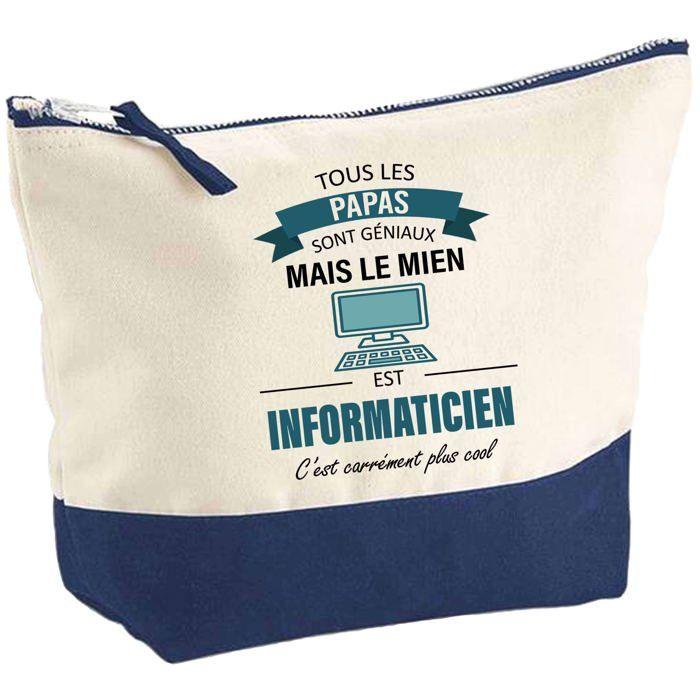 Pochette fond bleu Papa Informaticien - Fête des Pères - Anniversaire - Cadeau Original Trousse Grand Format