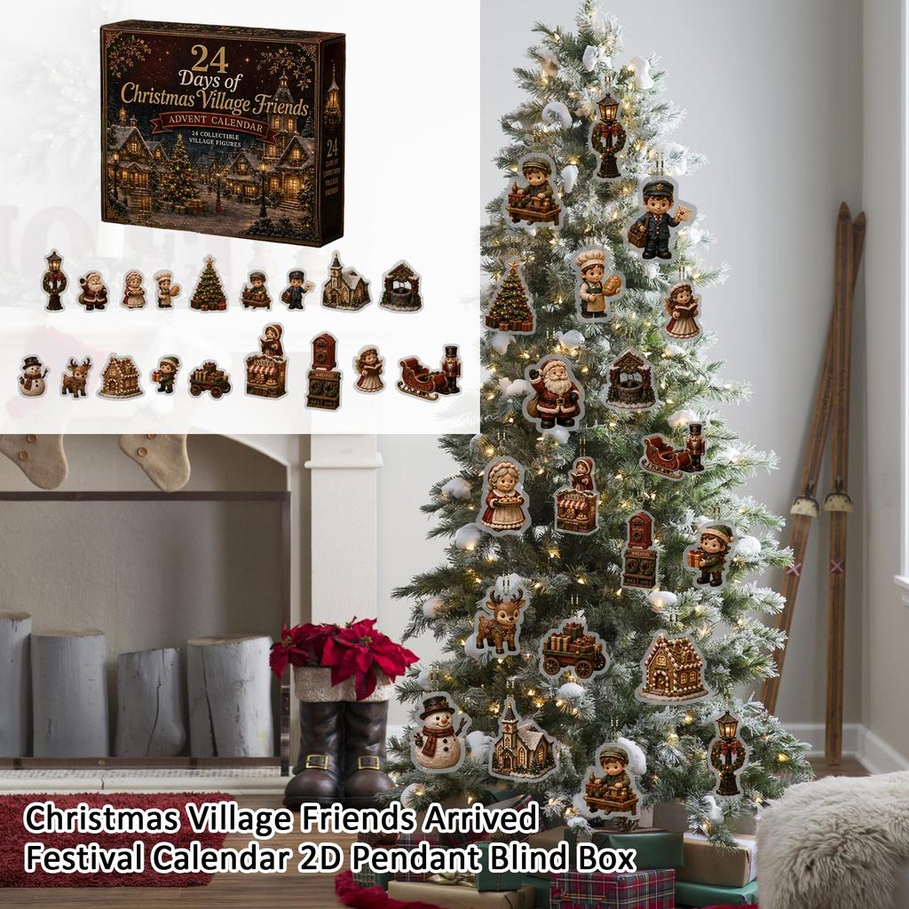 Christmas Village Advent Calendar with 2D Hanging Ornaments - Holiday Countdown
