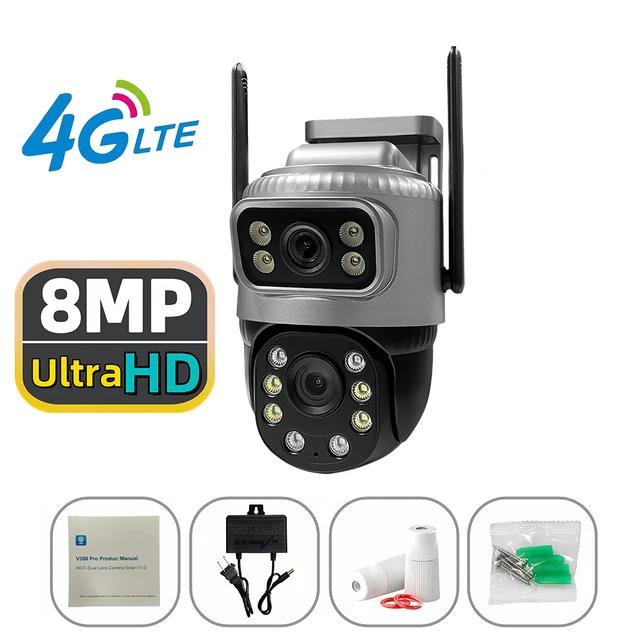 Cameră IP 4K PTZ de 8MP pentru exterior, cu lentile duble, cu ecran dublu, cartelă SIM 4G, detecție umană AI de înaltă definiție, monitorizare video de securitate