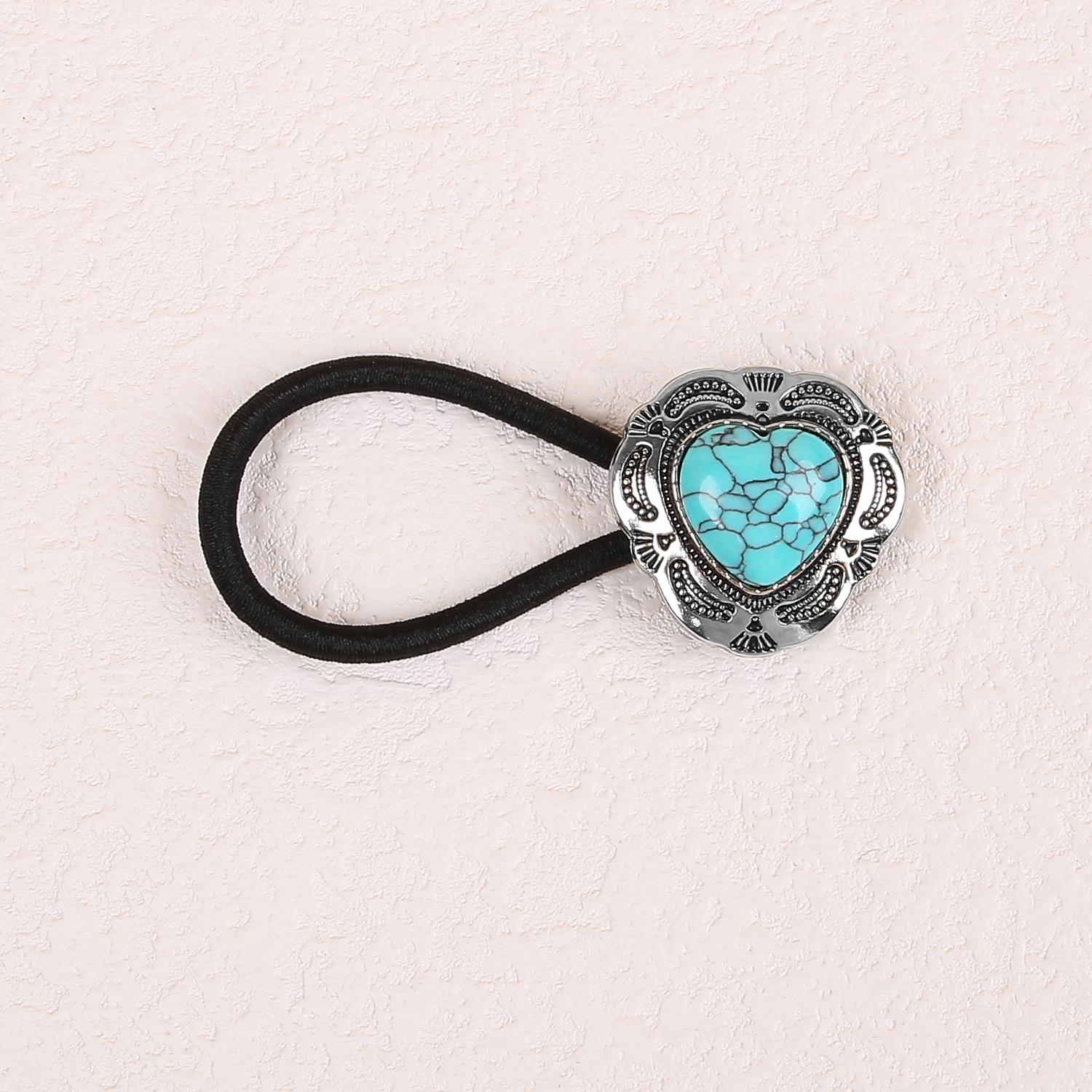 

1/3 шт. Американский западный ковбой сердце резинки для волос персонализированная ретро бирюзовая повязка на голову сплав сердце эластичные резинки для волос головные уборы