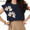 ZANZEA Damen Lässige Rundhals Ärmellose Patchwork Bluse