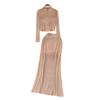 Influencer Picks 2024 Summer New Arrival Elegant Socialite Heavy Embroidery Hot Drilling Yarn Tops + Long Sheath Skirt Suit