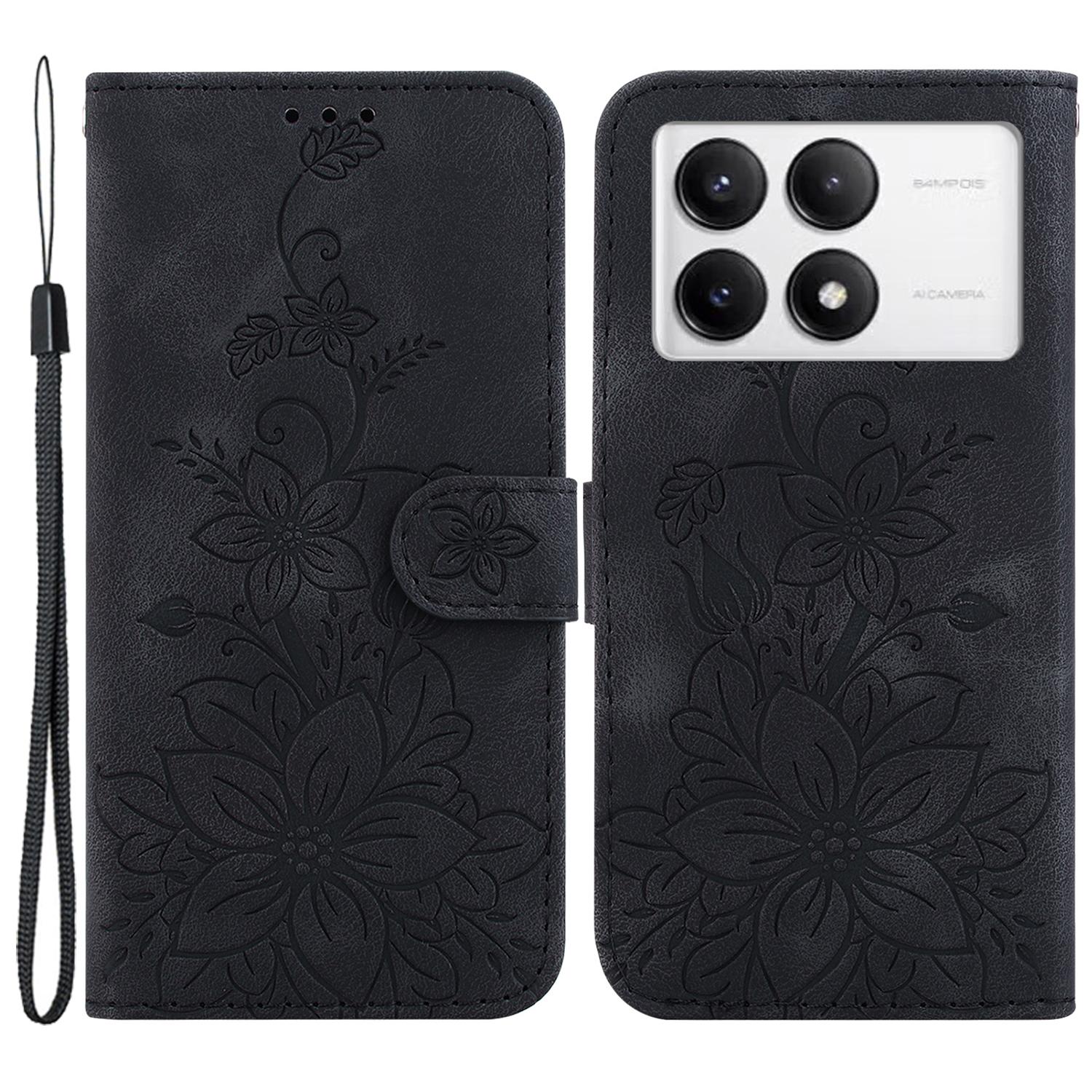 

Чехол для Xiaomi Poco F6 Pro 5G/Redmi K70 5G/K70 Pro 5G, кожаный чехол-подставка с цветком лилии Black