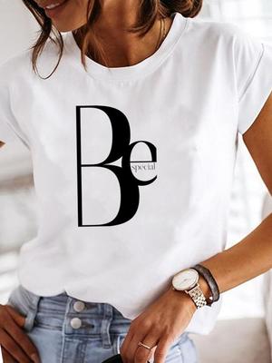 (Asian Size) Women Tee Top Letter Style Cute Trend Lovely Clothing Casual Short Sleeve Fashion Print Lady Tshirt Female Graphic T-shirts
