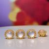 5Pcs, Energy Natural Stone Rose Quartz Pendant with Golden Edged Accents, Healing Crystal Charms for Jewelry Making DIY Materials, Mini Decor Supplies