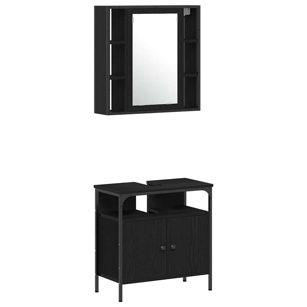 Bathroom Furniture Set 4 pcs Black Oak Effect Particleboard