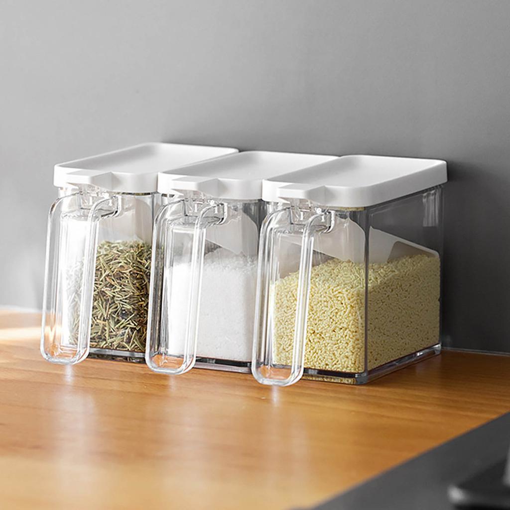 Seasoning Box with Cover and Spoon Seasoning Rack with Cover and Spoon Household Seasoning Storage Container for Spice