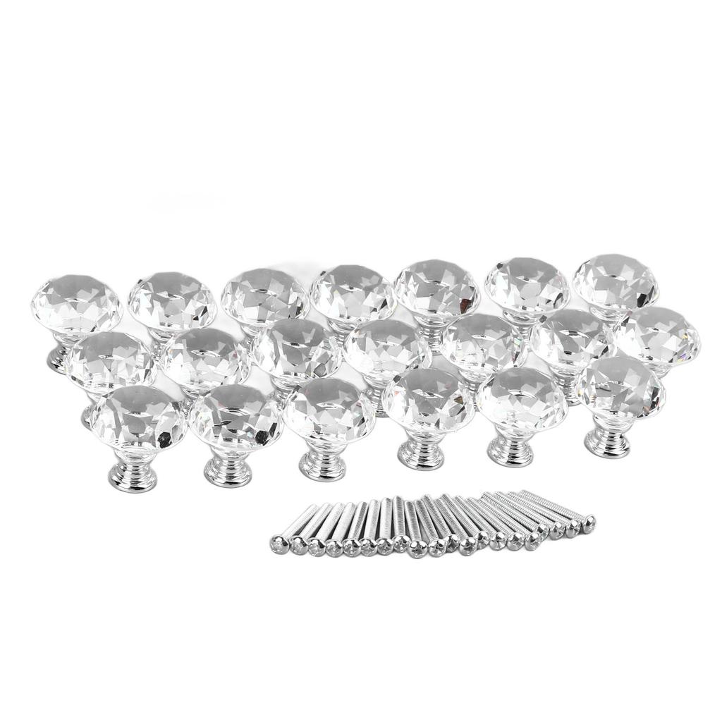 20PCS Crystal Cabinet Knobs Aluminum Alloy Transparent Round Drawer Pull Handles Knobs for Kitchen Cupboard Closet
