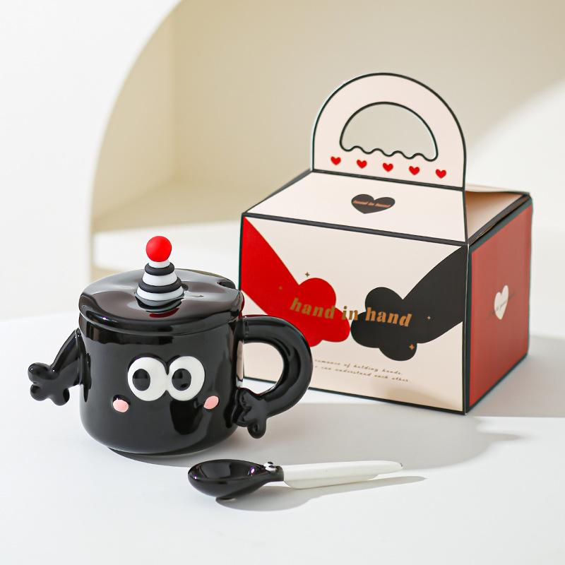 Holding Hands Cup Couple Ceramic Cup Gift Box Funny Mug with Lid Household Niche Water Cup Wedding Gift Cup