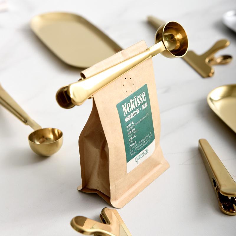 2-in-1 Stainless Steel Coffee Measuring Coffee Scoop Multifunctional Food Sealing Clip Tea Milk Powder Scoop Coffee Accessories