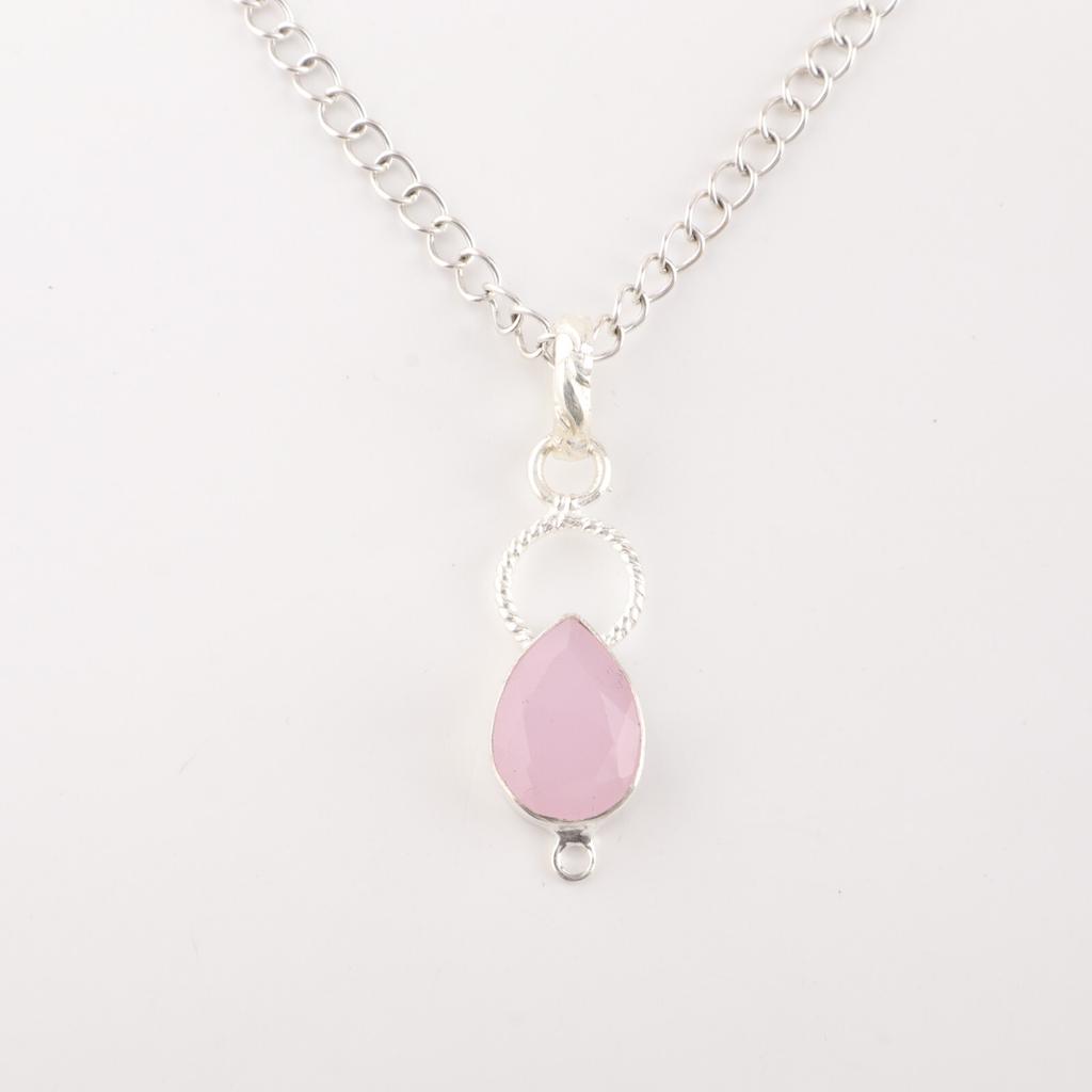 Rose Chalcedony Gemstone 925 Sterling Silver Jewelry Handcrafted Pendant 1.40" PP-12-15