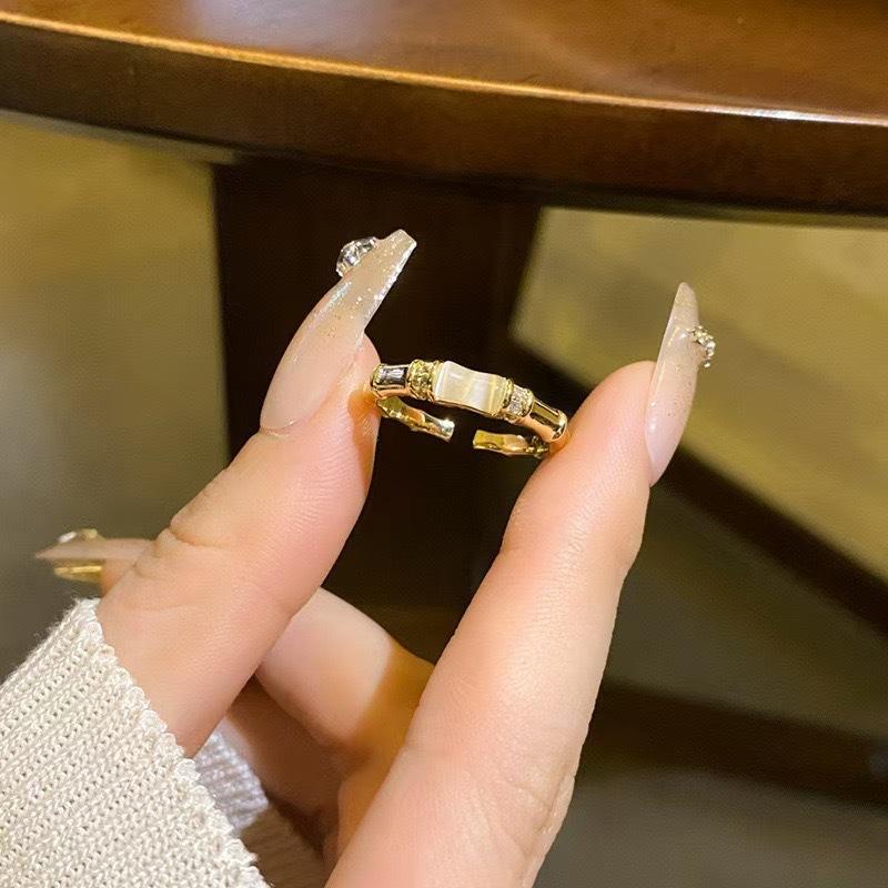 Opal Bamboo Versatile Ring Women's New Chinese High-end Fashion Opening Adjustment Trendy Ring Jewelry