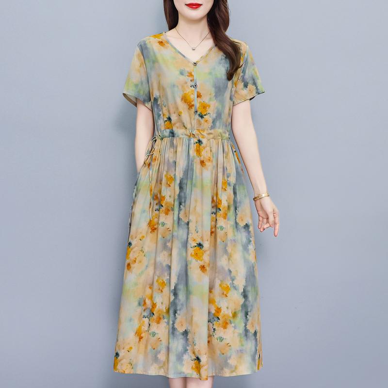 Elegant Women Dresses Summer Plus Size Vintage Clothes Short Sleeve Casual Long Dress