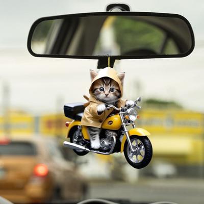 Super Cute Car Mirror Hanging Ornament with Lanyard Easy To Hang Xmas Tree Cat Shaped Pendant Car Interior Accessories
