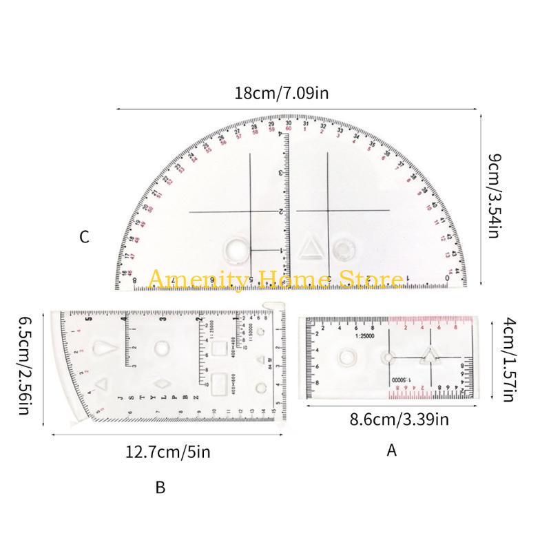 F26C Coordinate Scale Protractors Geometry Drawing Template Measuring Tool Navigation Topographical Map Scale Command Ruler