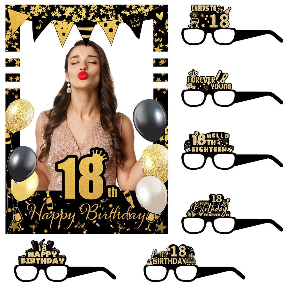 80 To 18 Years Old Birthday Black Gold Paper Glasses Photo Frame Decor Props