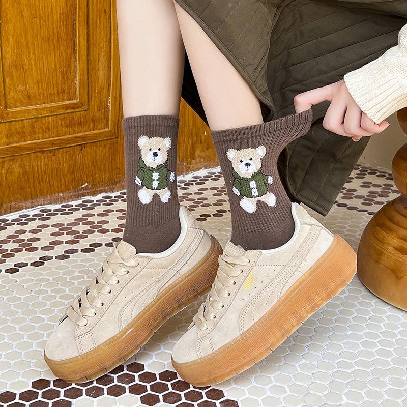 Long-stocking Girls, Cute Cartoon Bear Girls In Autumn and Winter, Mid-calf Girls, Girls' Academy, Tall Cotton Stockings