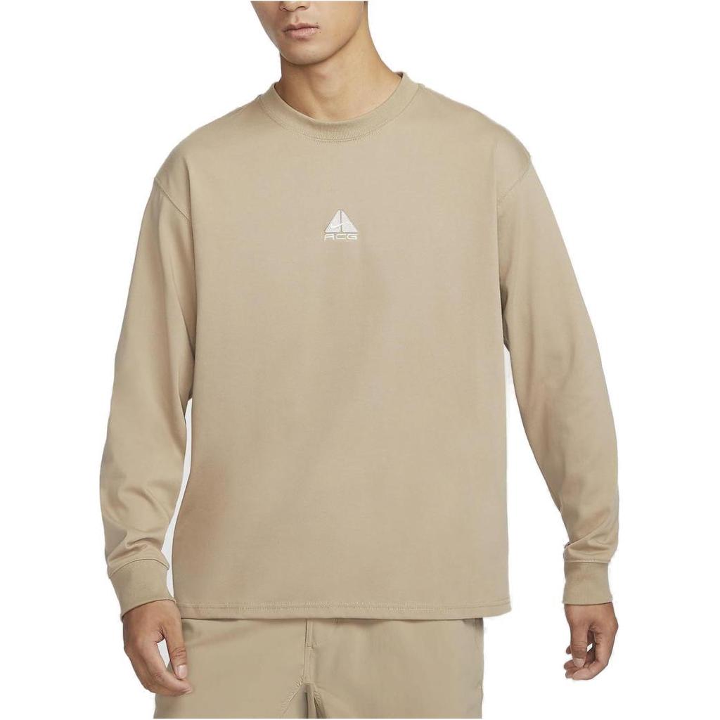 Nike Logo Embroidered Outdoor Casual Sports Crew Neck Long Sleeve T-Shirt Men Tops Khaki DR7754-247