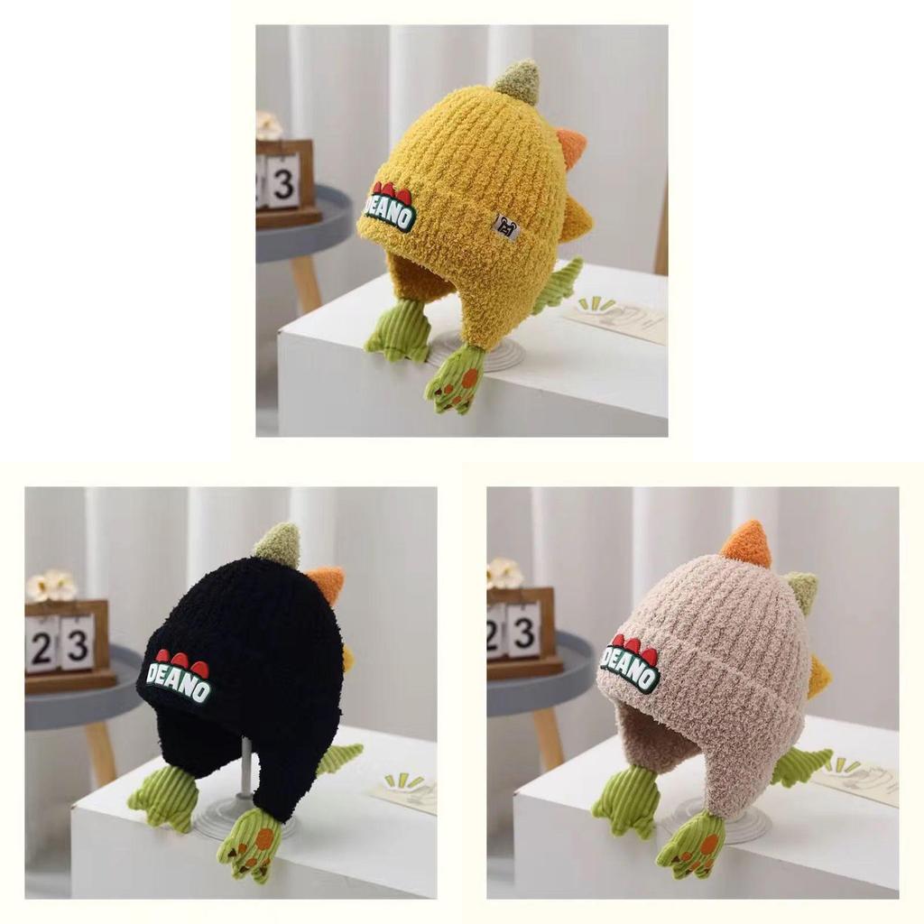 Dinosaur Kids Hat Winter Warm Knitted Earflap Beanie For Children 2-10 Years