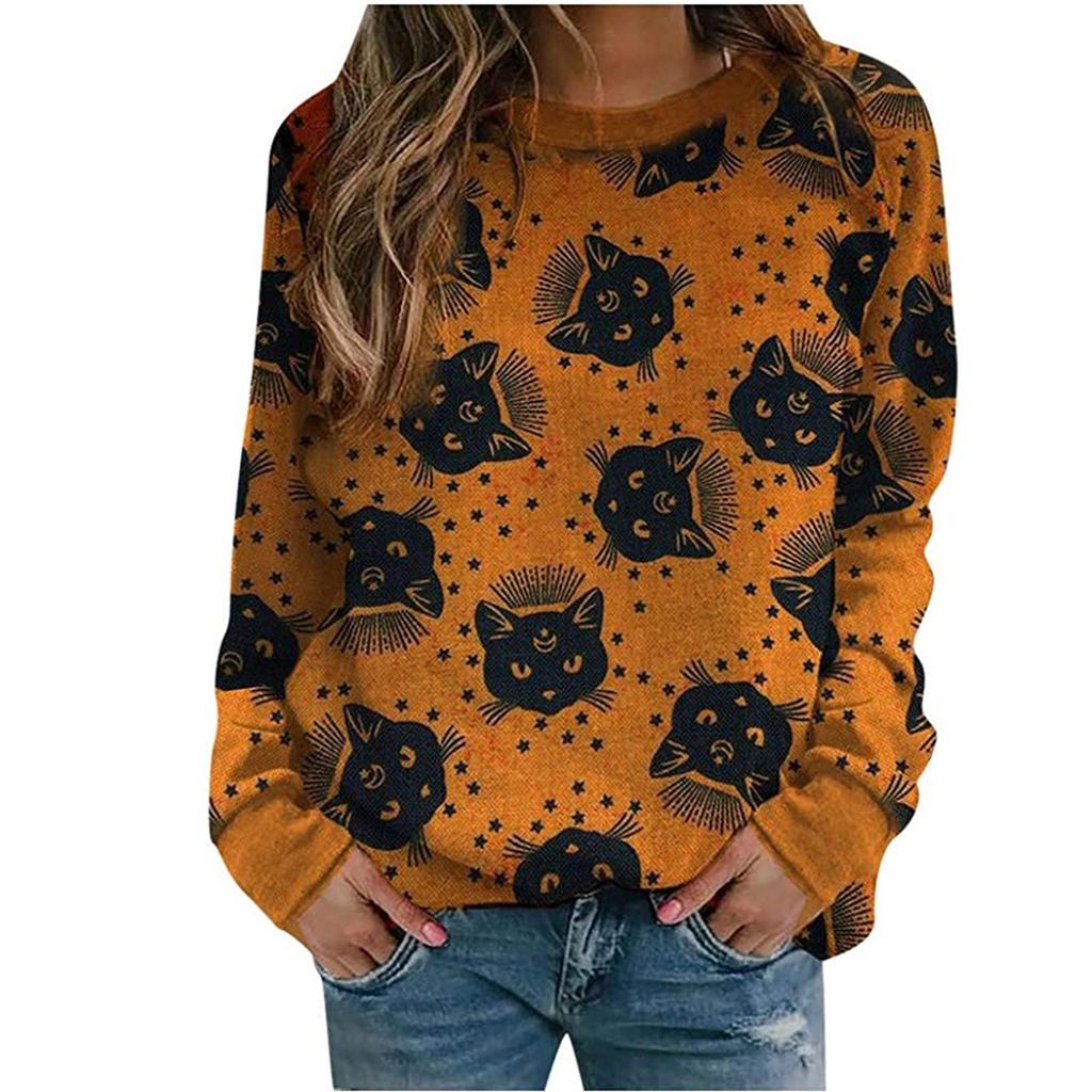 Halloween Fashion Women's Casual Long Sleeve Printed Ladies Sweatshirt Tops