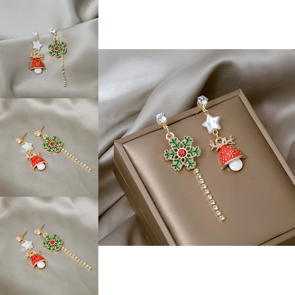 Christmas Snowflake Bell Long Earrings With Alloy Material For Holiday Party Wear
