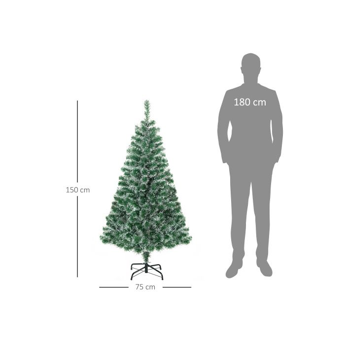 Sapin de Noël artificiel HOMCOM de 1,5 mètre avec 416 branches et base métallique verte en PET