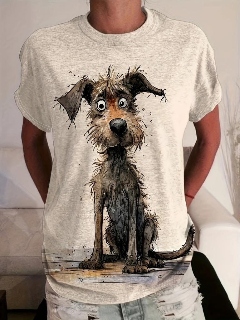 New Women's Short Sleeve T-Shirt Fashion Novelty Cartoon Dog Graphic Print Daily Casual Summer Elegant Round Neck Women Clothes
