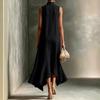 Damen ärmellos hoher Kragen lässig lockere Passform Midi-Kleid weicher Stoff entspannte Silhouette stilvoll für den Alltag
