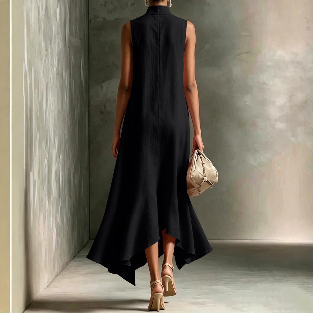 Damen ärmellos hoher Kragen lässig lockere Passform Midi-Kleid weicher Stoff entspannte Silhouette stilvoll für den Alltag