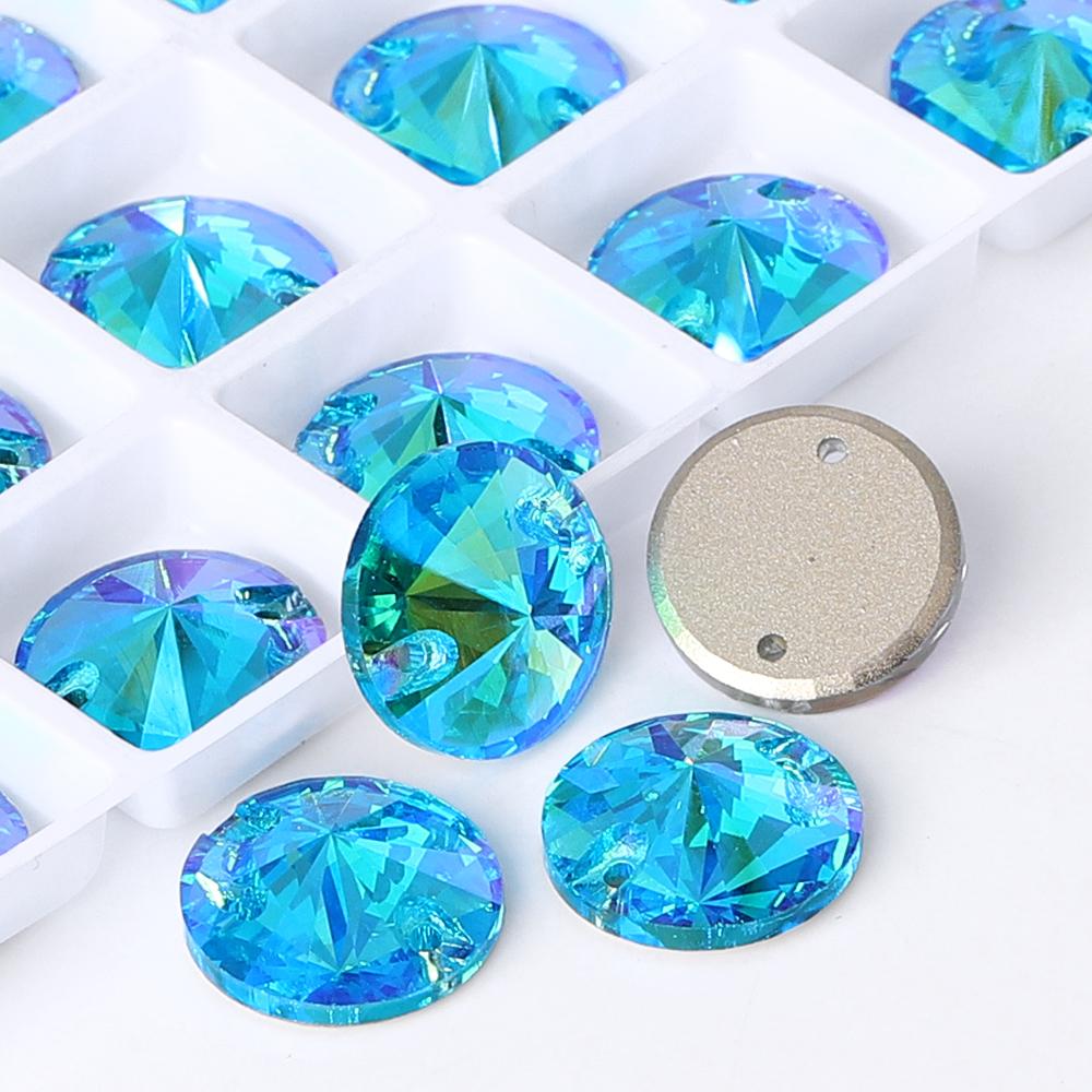High Quality Rivoli 80+ Colors Rhinestones Crystal AB Sew-on Glass Gems Clothing Flatback Sewing Stones Women Bling Bling Shine