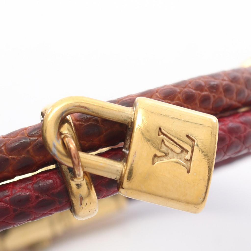 Used LOUIS VUITTON Brasserie Keep It Twice Bracelet M6672E Gold Plated Lizard skin Brown Bordeaux Gold Bordeaux Used