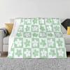 Light Pastel Green And White Checkered Squares With Flowers Creative Design Comfortable Warm Flannel Blanket Blocks Squares