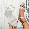 Summer new one-word buckle with high heels fashion sandals women's large size woven belt muffin thick-soled wedge sandals