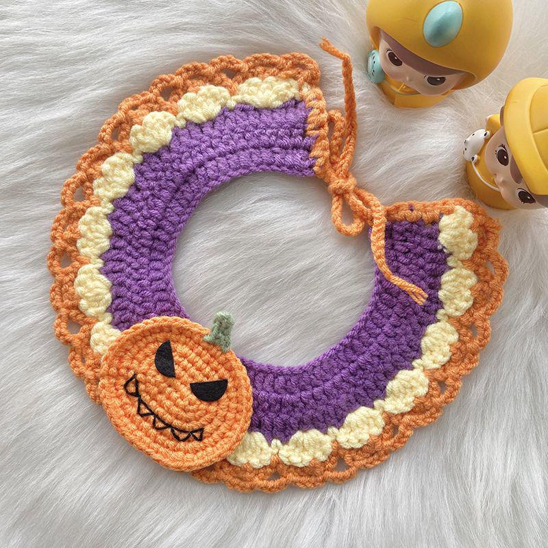 

Handmade Halloween Pet Scarf: Knitted Cat/Dog Collar & Bib Extra Small