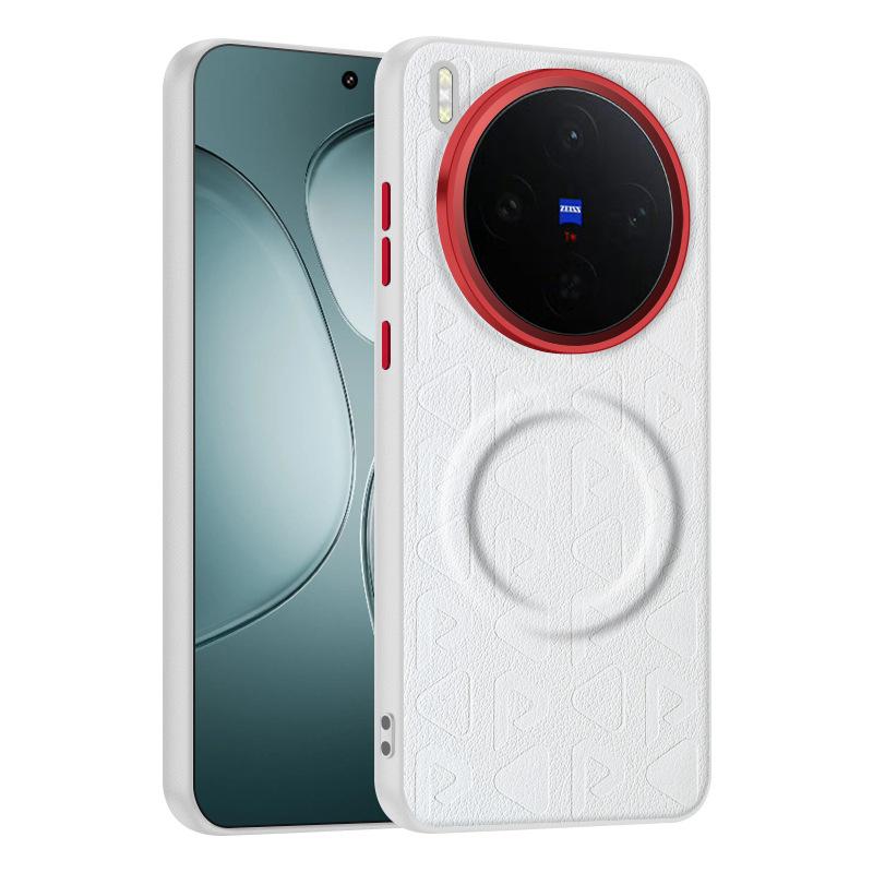 For Vivo X300 and X300 Pro Leather Case Magnetic Suction Contrast Color Keys Lens Frame Anti-Fingerprint Soft Silicone Case