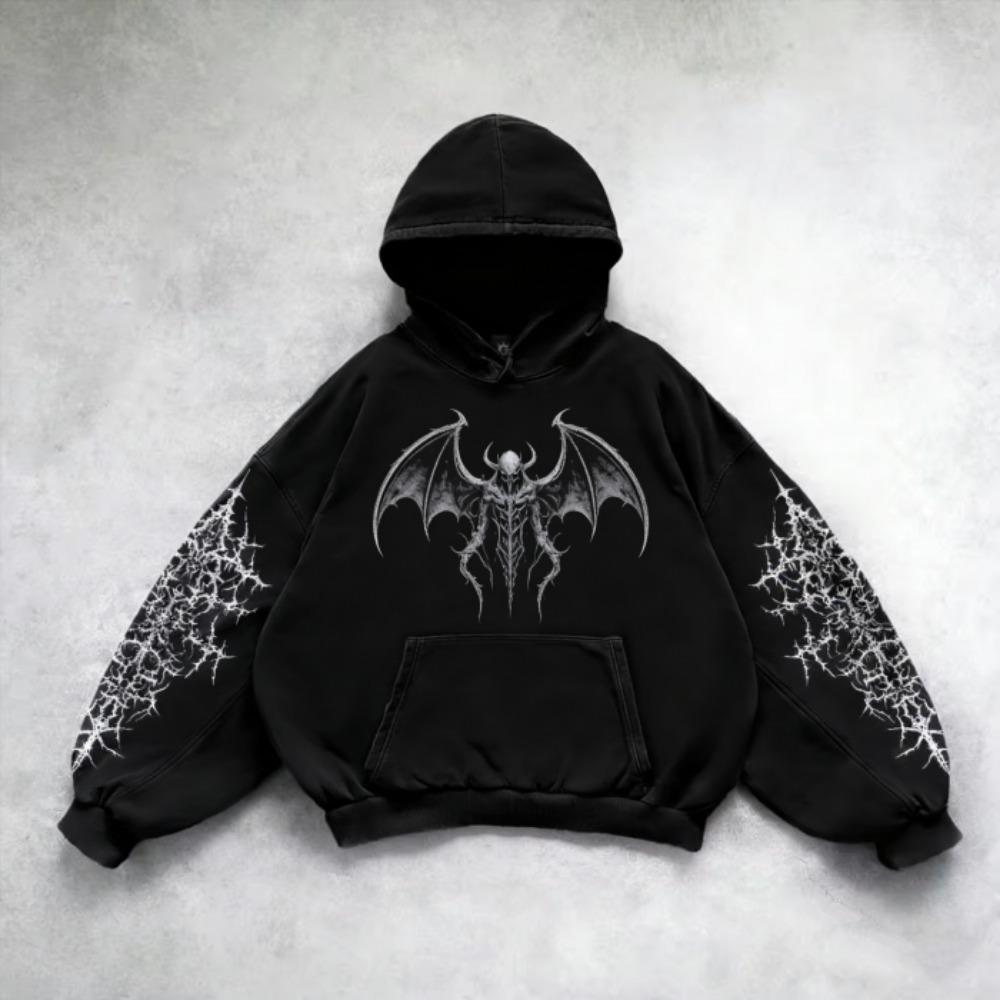 Černé Mikiny s Vintage Potiskem Módní Pánské Dámské Oversized Dlouhý Rukáv Pulovr Ležérní Mikiny Mikina Oblečení